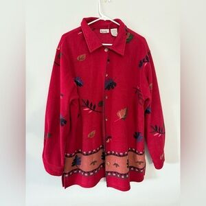 VTG Button Up Jacket Grandma Sweater Fall Leaves Pink Blue Brown Boho Size XL 1X